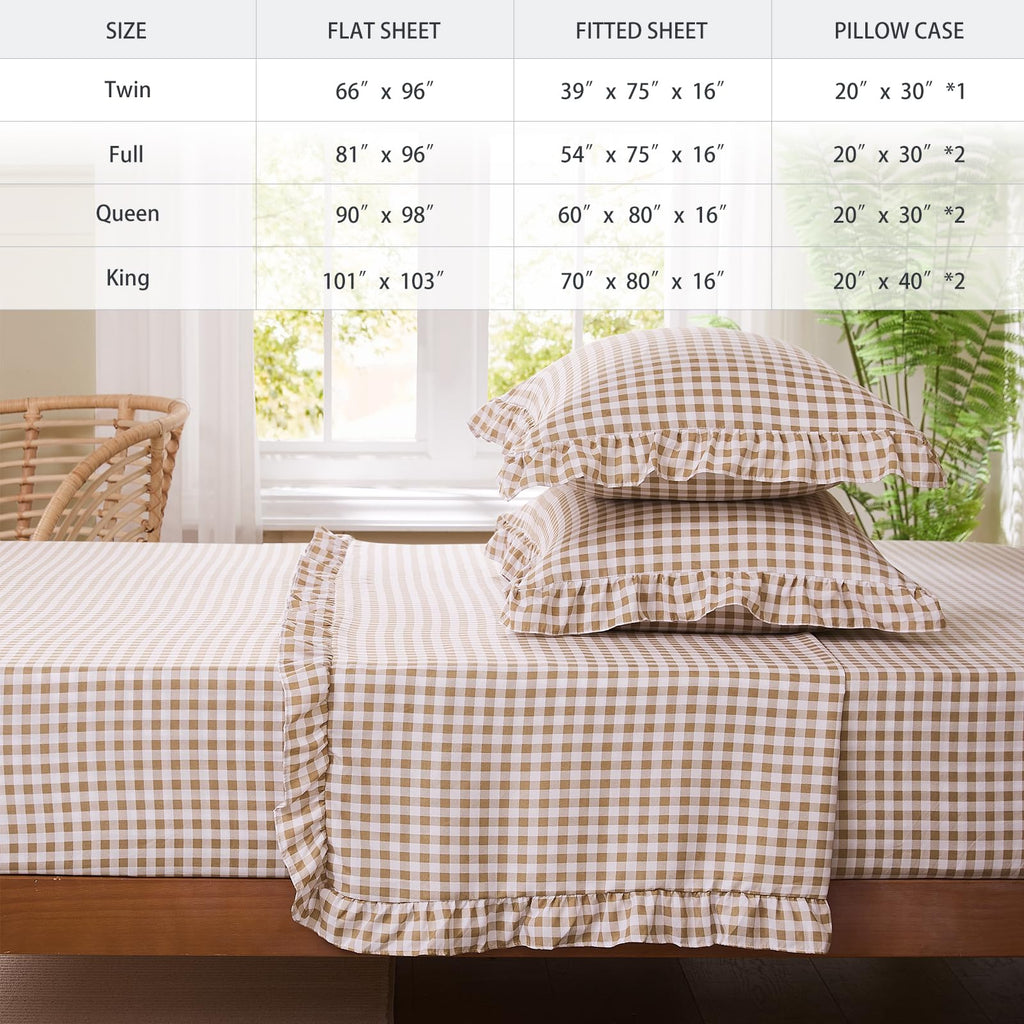 Gingham Sheet Set, Lightweight Super Soft Brushed Microfiber Plaid Bed Sheets with 16" Deep Pocket, 4 Piece