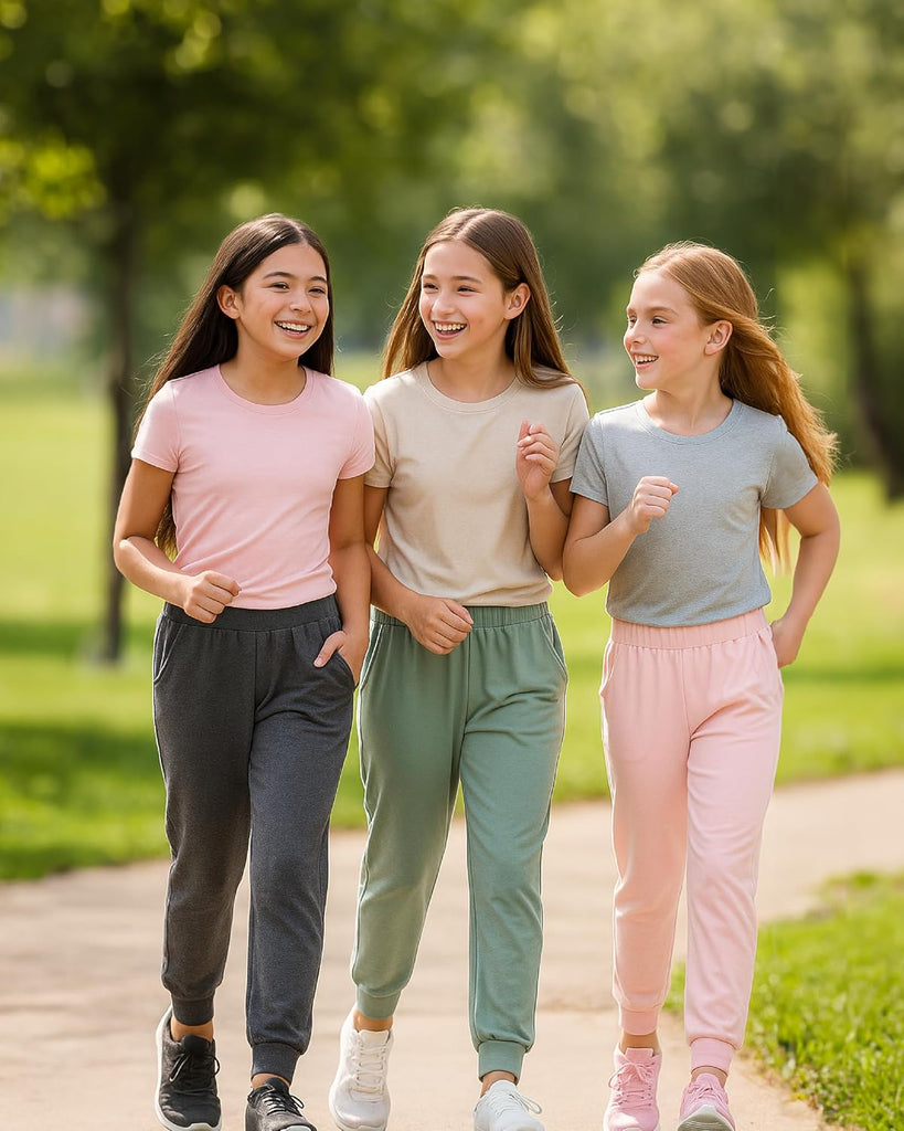 Hearts Girls Sweatpants - 3 Pack High Waisted Performance Jogger Girls Pants with Pockets: Made in USA