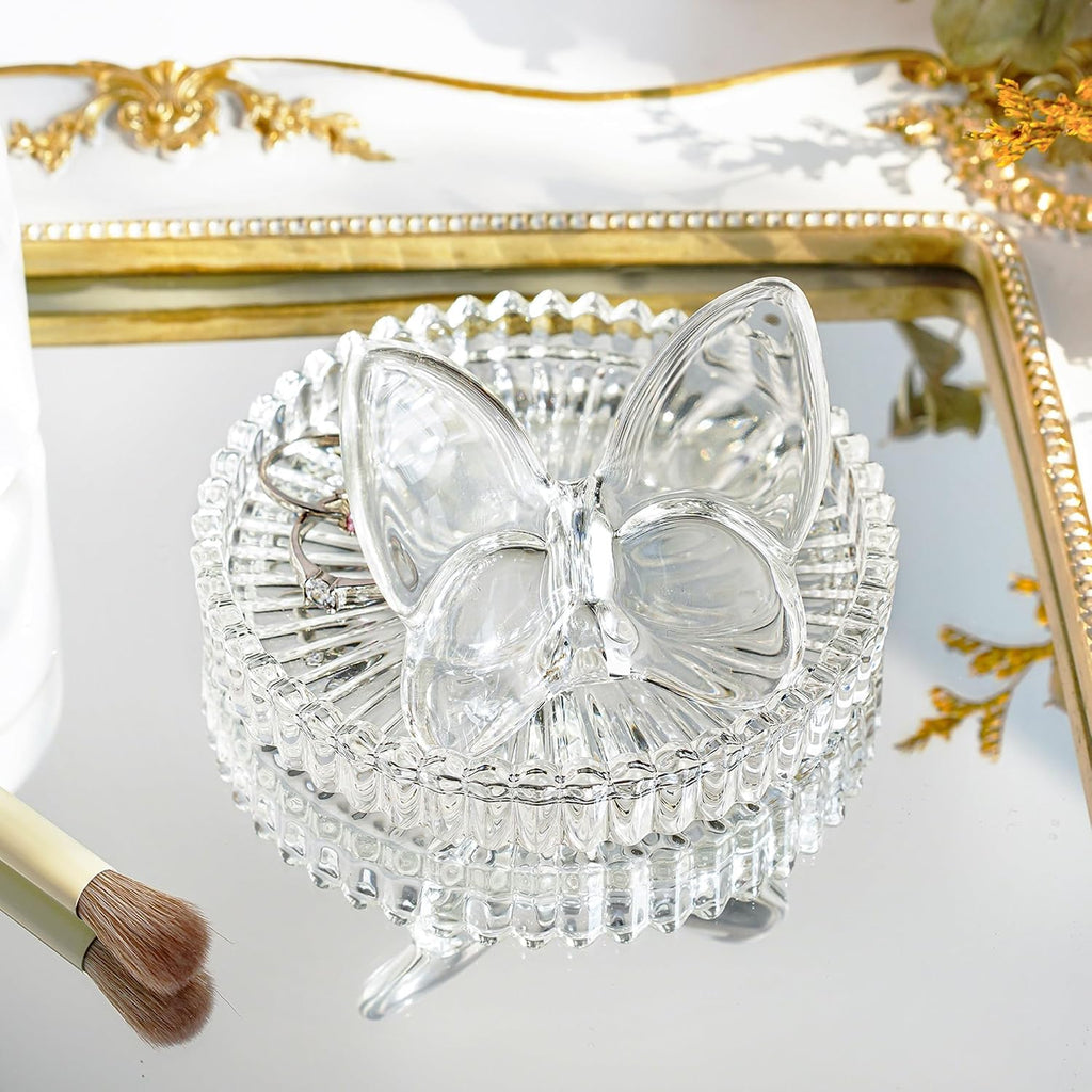 4 Inch Crystal Butterfly Ring Holder Dish Jewelry Tray Wedding Decor