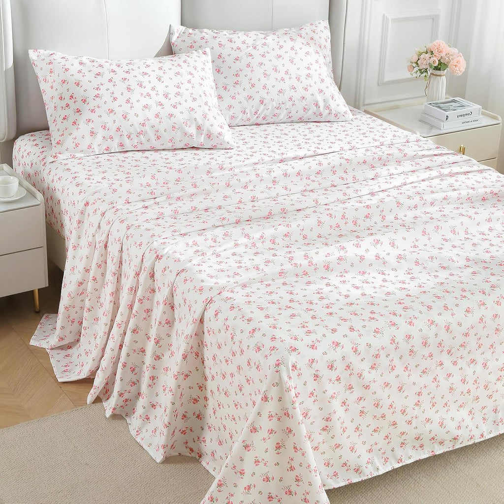 Queen 4 Piece Sheet Set, Soft Breathable Bed Sheet Set for Bedroom with Deep Pocket Up to 16", Wrinkle-Free & Cooling