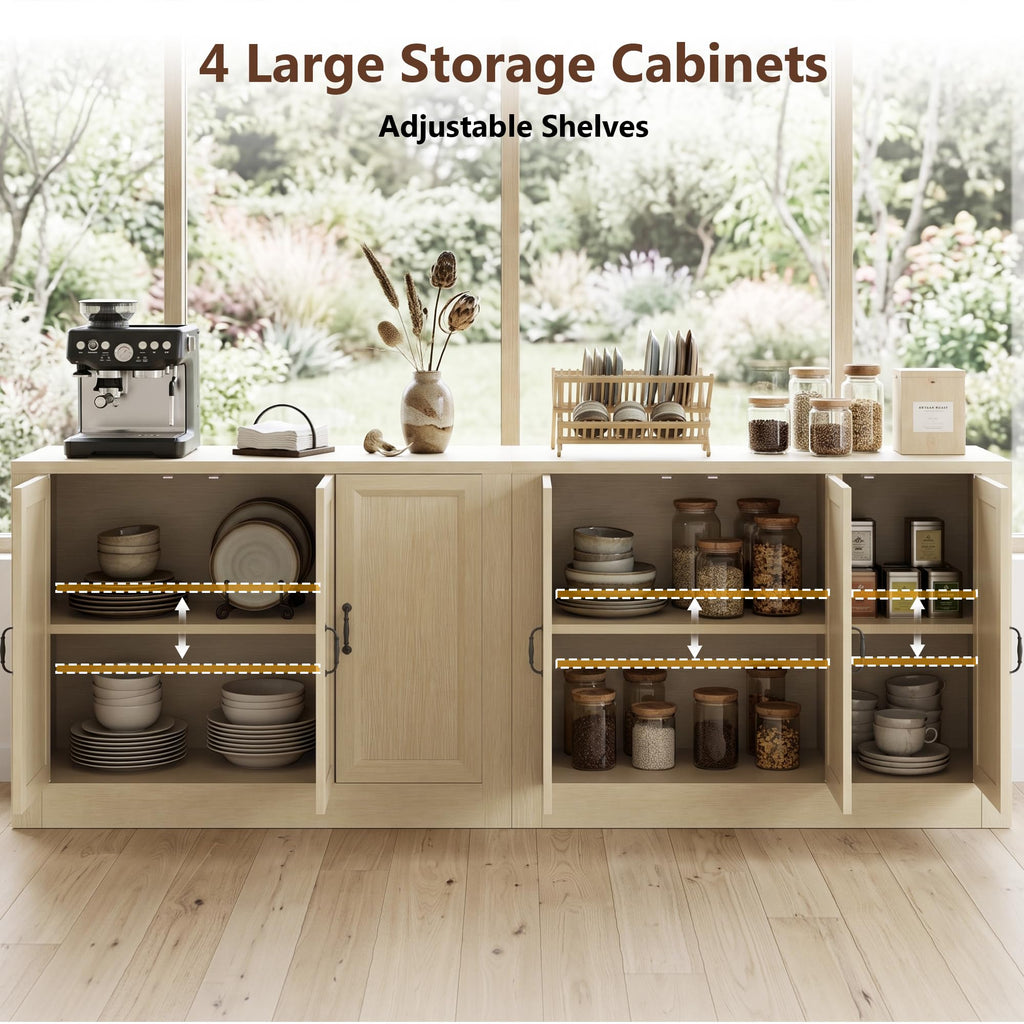 118" W Modern Buffet Cabinet, Modular Sideboard Cabinet with Baseboard Design & Adjustable Shelves, Sturdy Wood