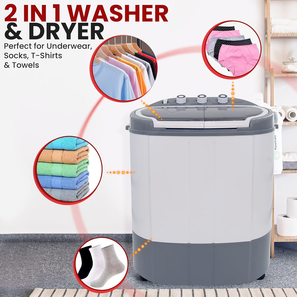 Portable Washing Machine - Twin Tub 11Lbs Capacity, Compact Mini Laundry Washer (7.7 Lbs) & Spinner (3.3 Lbs) with