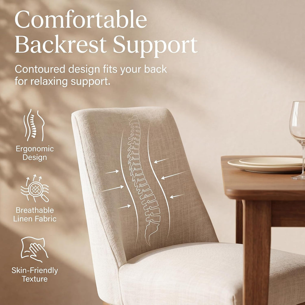 Modern Dining Chairs Set of 4 with Comfortable Back Support, Farmhouse Soft Linen Upholstered Kitchen Dining Room
