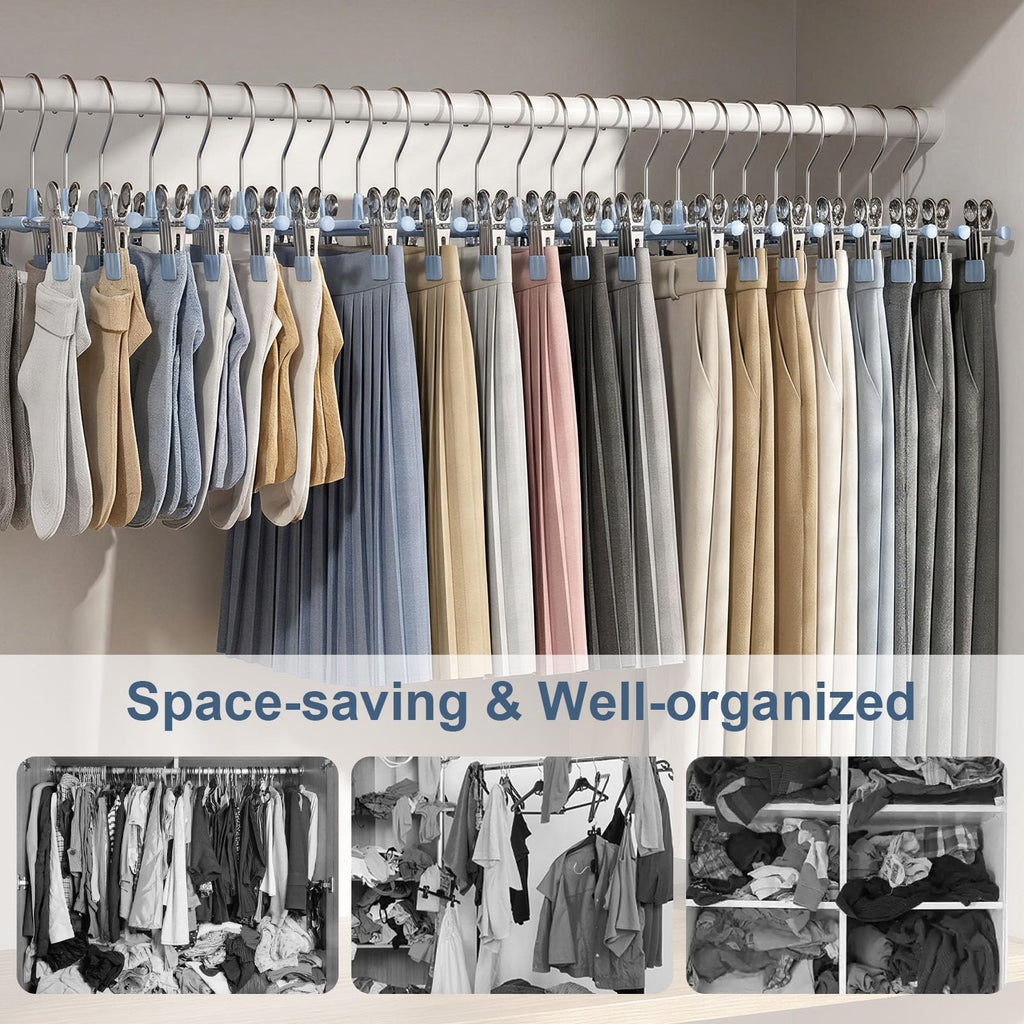 Pants Hangers with Clips for Women 50 Pack, 12Inch Adjustable Heavy Duty Skirt Hangers, Space Saving Non-Slip Shorts