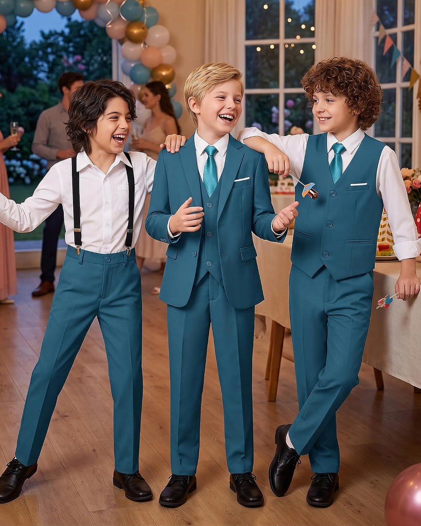 Boys' Piece Suits Multiple Colour Tuxedo Formal Slim Fit Boys Suit Set with Suspenders and Adjustable Waist