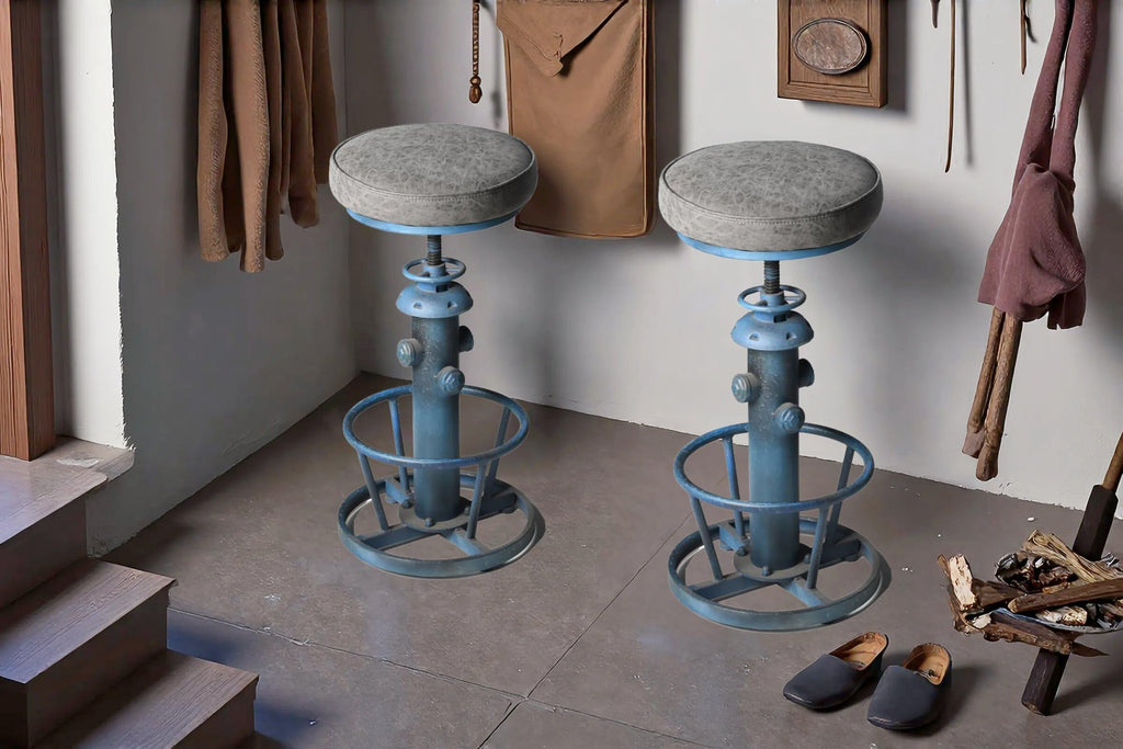 Antique Industrial Round Bottom Adjustable Height Cafe Coffee Retro Vintage Stylish Water Pipe Design Pub Kitchen Bar