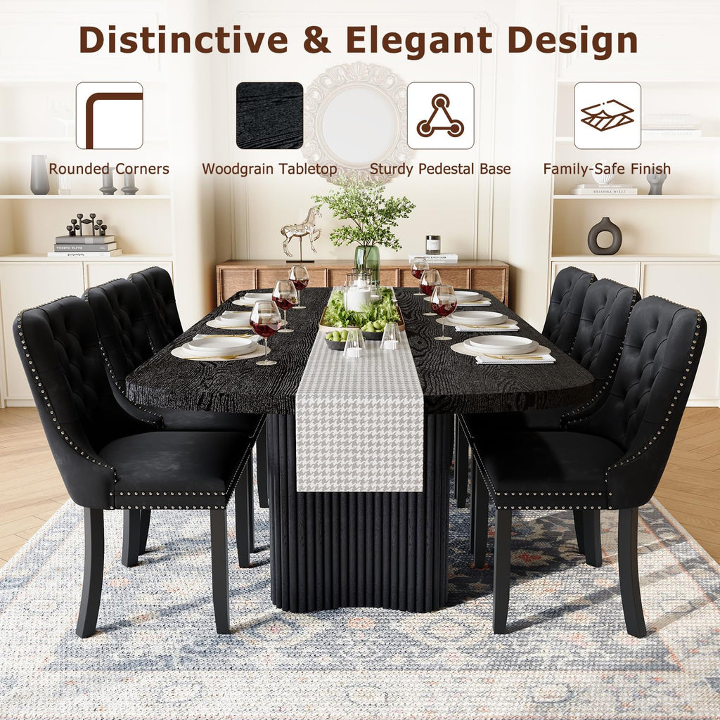 Dining Table Set for 8, 79'' Large Modern Rectangular Dining Room Table with 8 Velvet Chairs, Black Wood Finish
