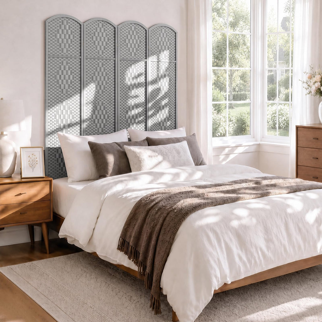 Room Divider, Folding Privacy Screen, 4 Panel Wall Divider, Stone