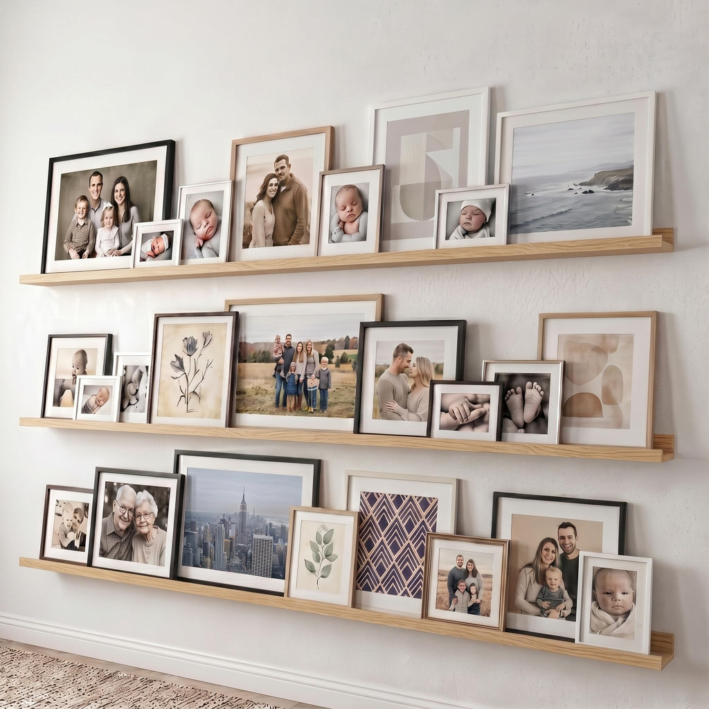 Floating Shelves for Wall, 56" Picture Ledge Shelf, White Oak
