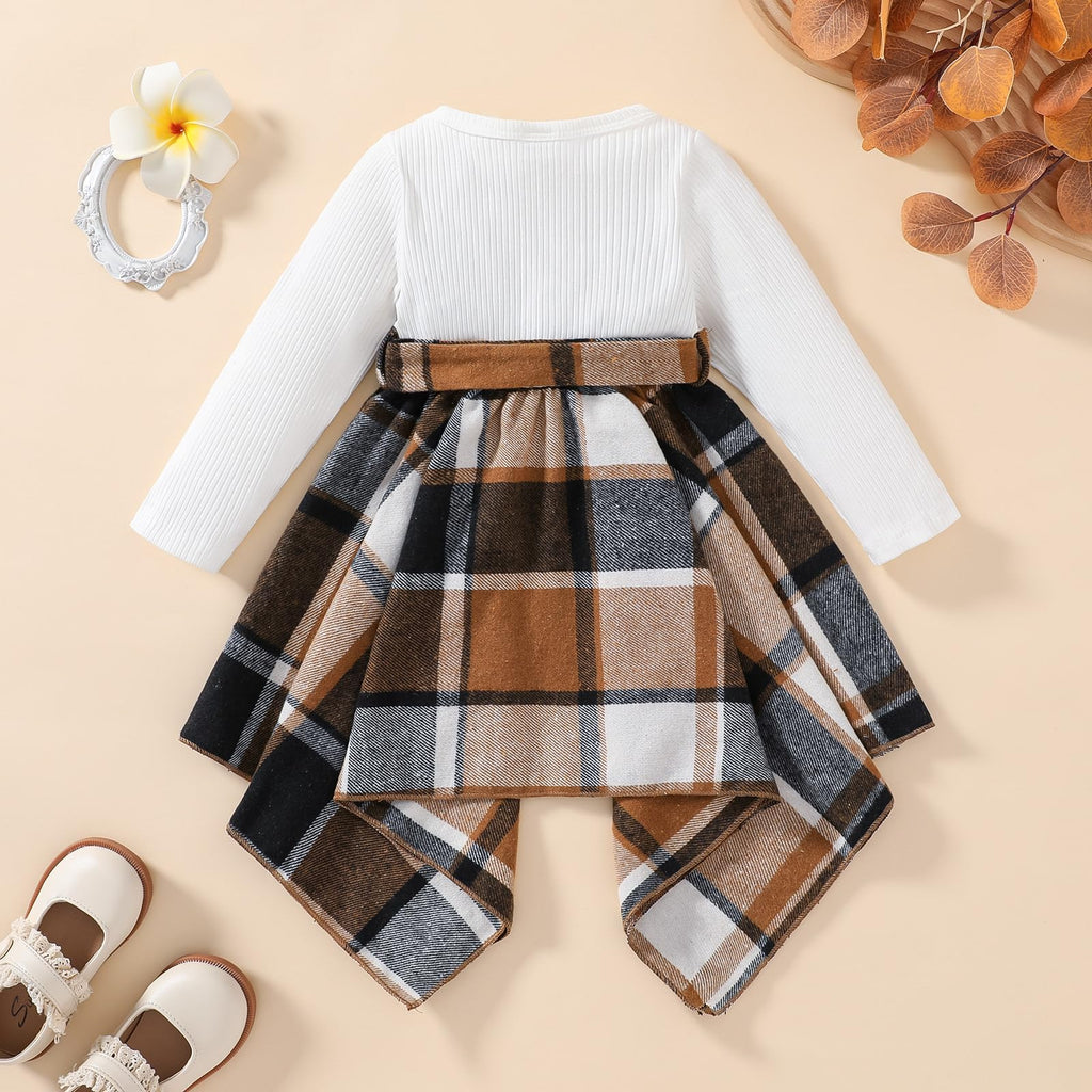 Toddler Girl Fall Dress Boho Plaid Irregular Dresses for Girls Brown