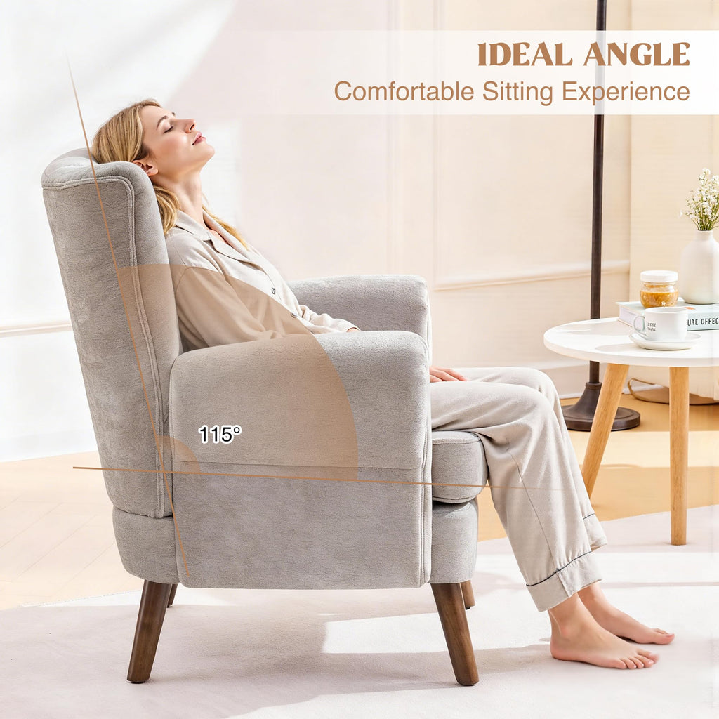 Wingback Accent Chairs, Mid-Century Modern Living Room Chairs, Wingback Reading Chair, Chenille Tufted Upholstered
