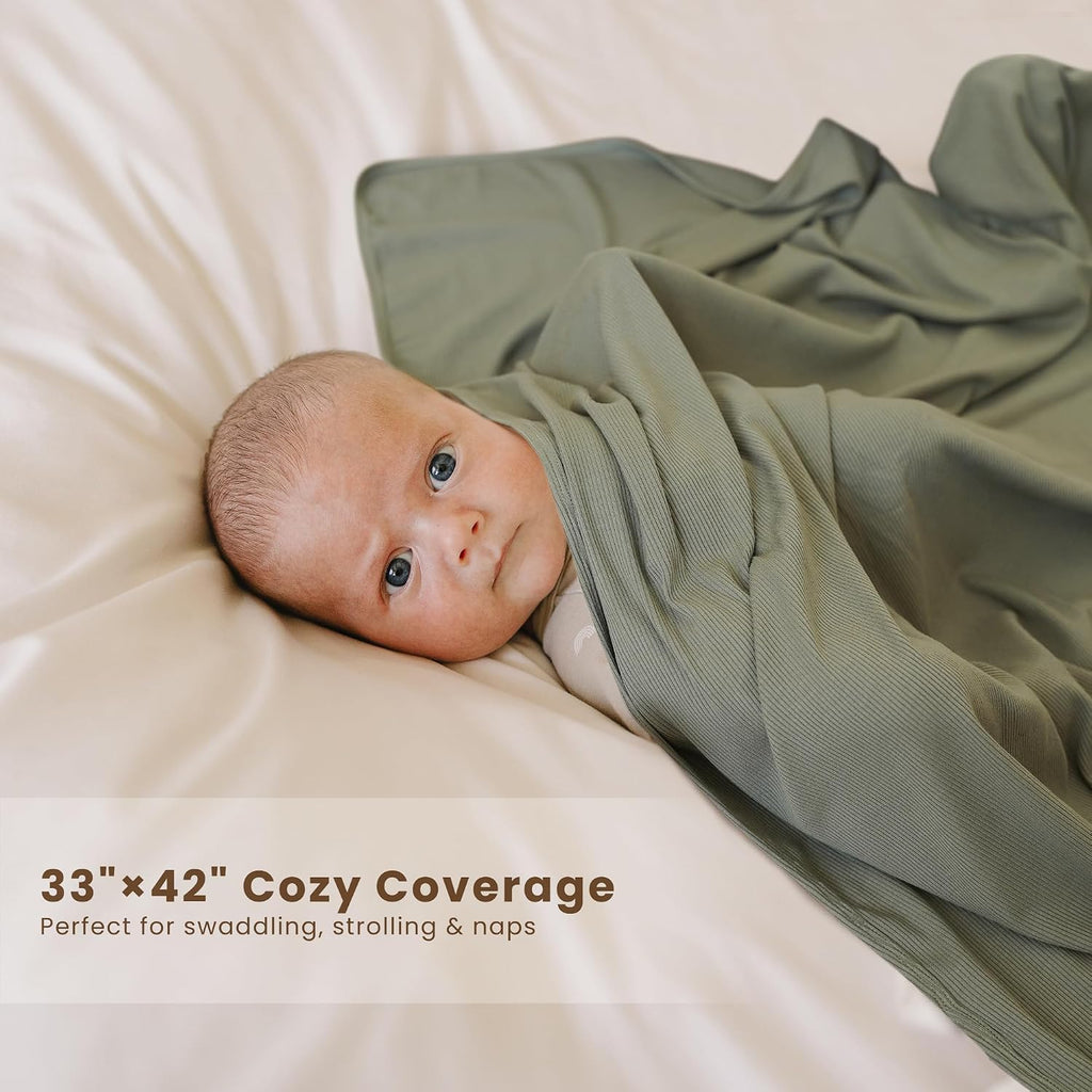 2 Pack Ribbed Knit Swaddle Blankets for Baby Boys & Girls, 33"x42"