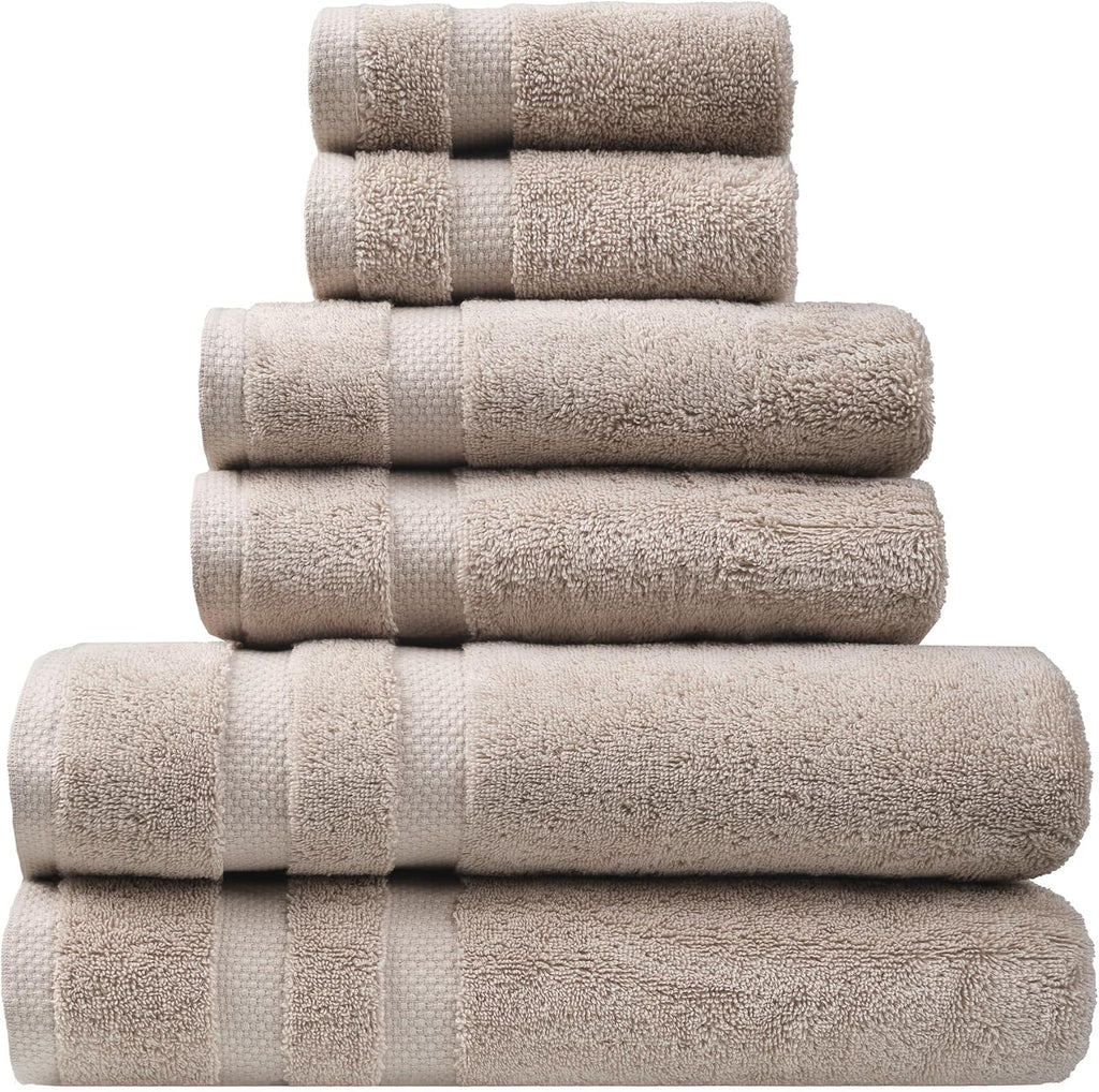 H&L | Olea Luxury Turkish Cotton Bath Towels Set of 6 : 2 Bath Towels 2 Hand Towels 2 Wash Cloths, Sand | Thick