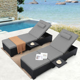 Outdoor Chaise Lounge Chairs for Outside Patio Furniture Set of 2 Wicker Recliner Black Rattan Sunbathing