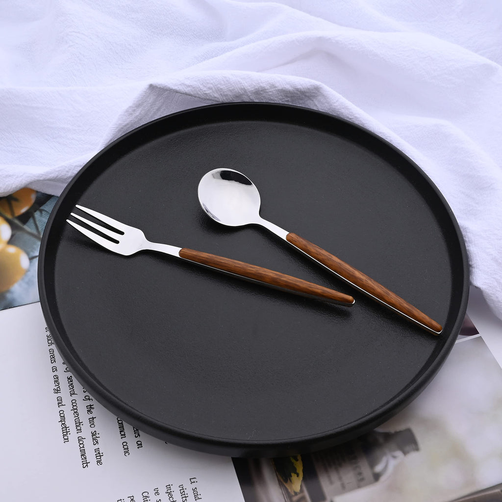 Stainless Steel Silverware Set Wooden Effect Handle Flatware