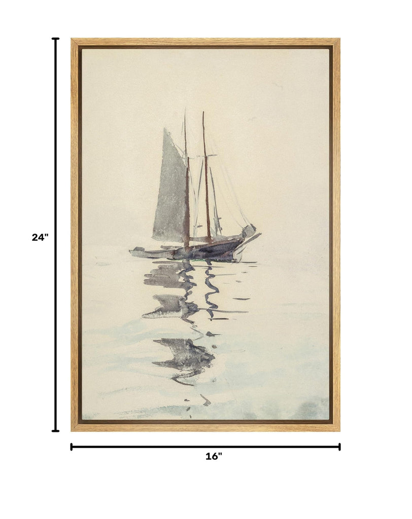 Framed Canvas Print Wall Art Sailboat Reflections Watercolor Calming Seascape Illustrations Modern Art Minimal