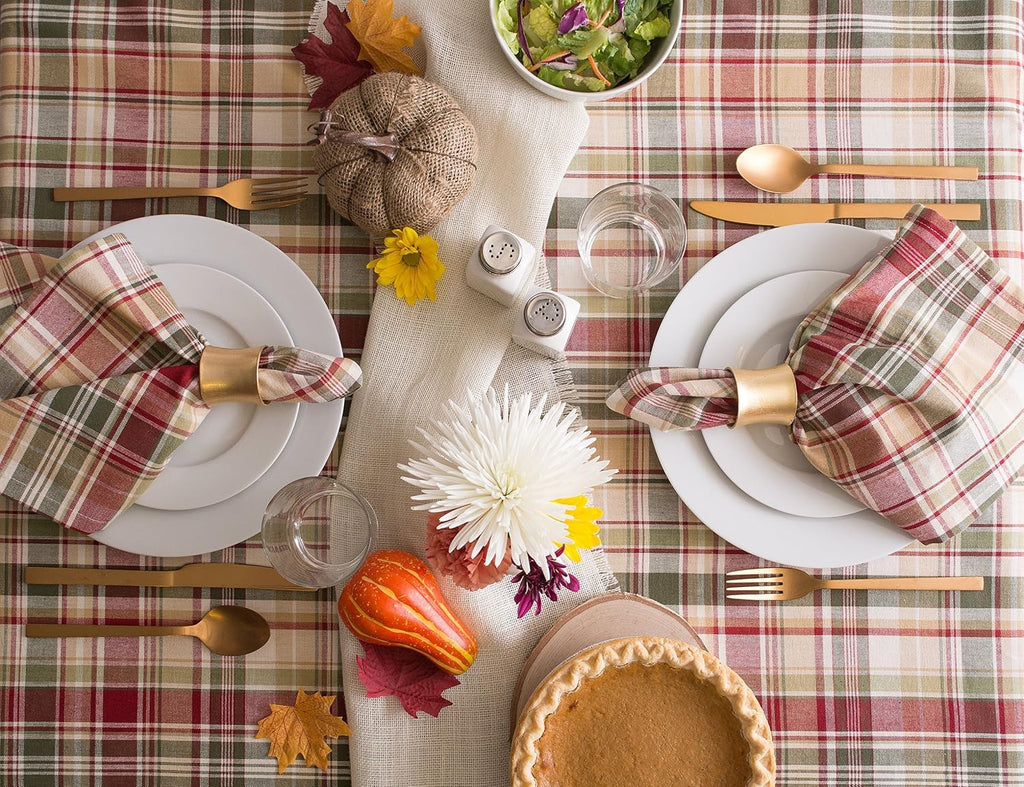 Give Thanks Plaid Fall Table Decor, Autumn & Thanksgiving Tabletop Linens, 60x84 Rectangle Tablecloth