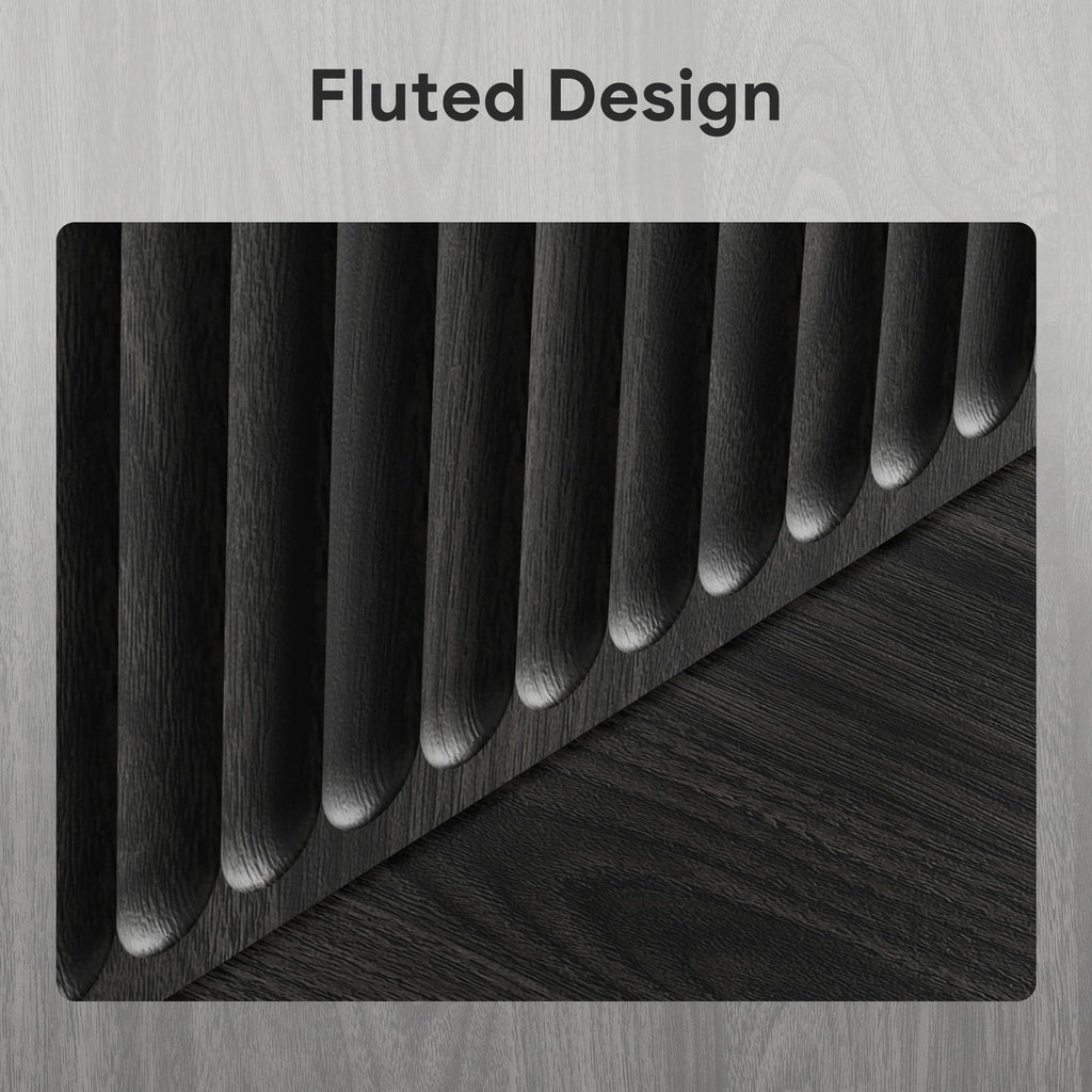 55" Fluted Buffet Cabinet with Storage, Modern Credenza, Black