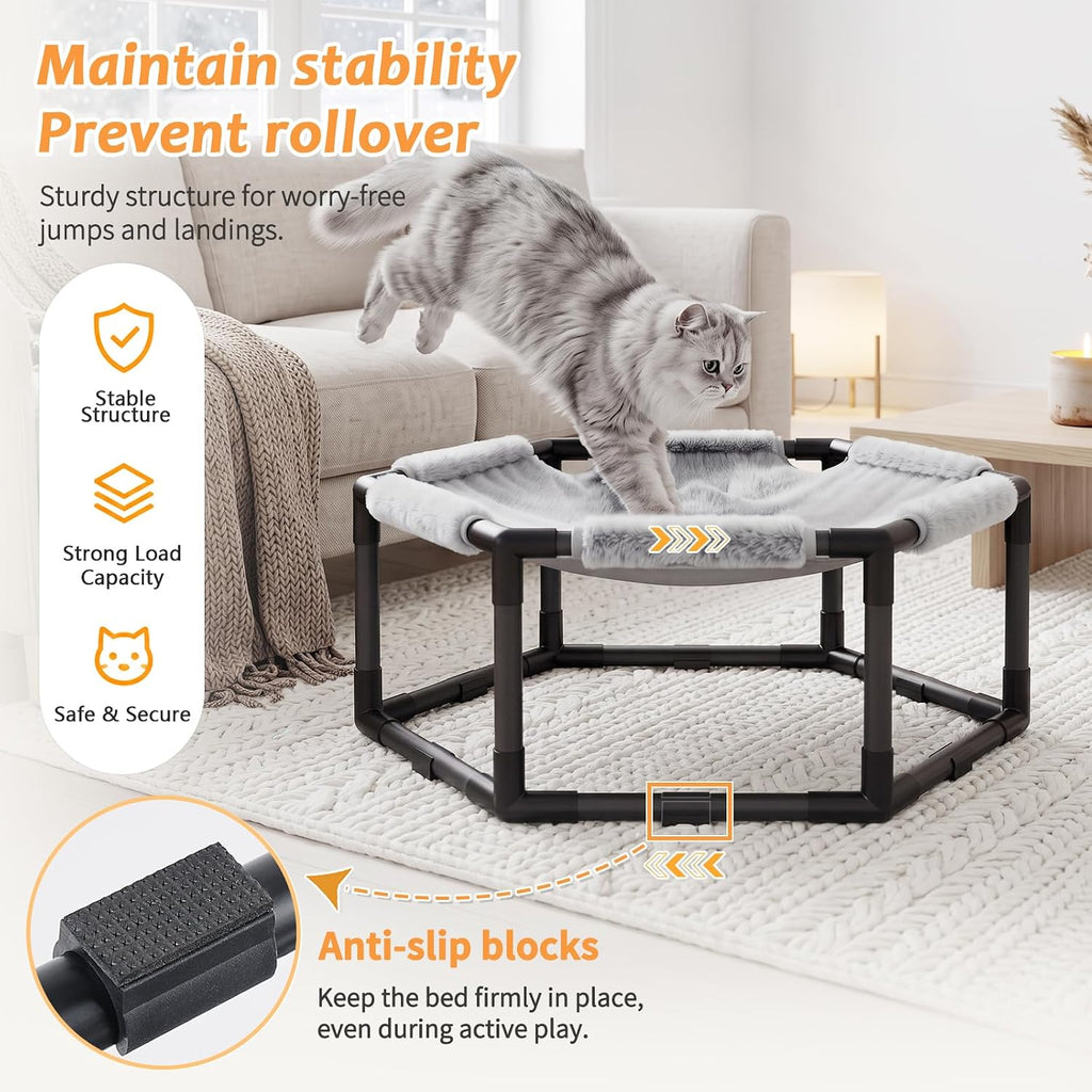 Elevated Cat Hammock Bed, Hexagon Raised Cat Swing Bed Cot Lounge Chair