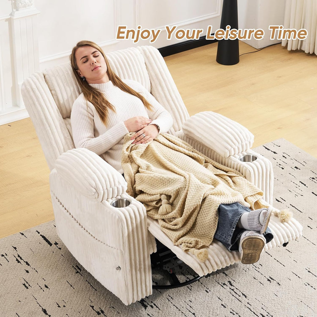 Oversized Power Recliner Chair with Massage and Heat, Swivel Rocker Recliner Chair for Adults with Arm Storage