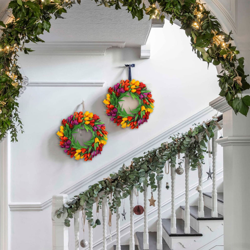 20 Inch Tulip Wreath for Front Door, Spring Summer Silk Wreath