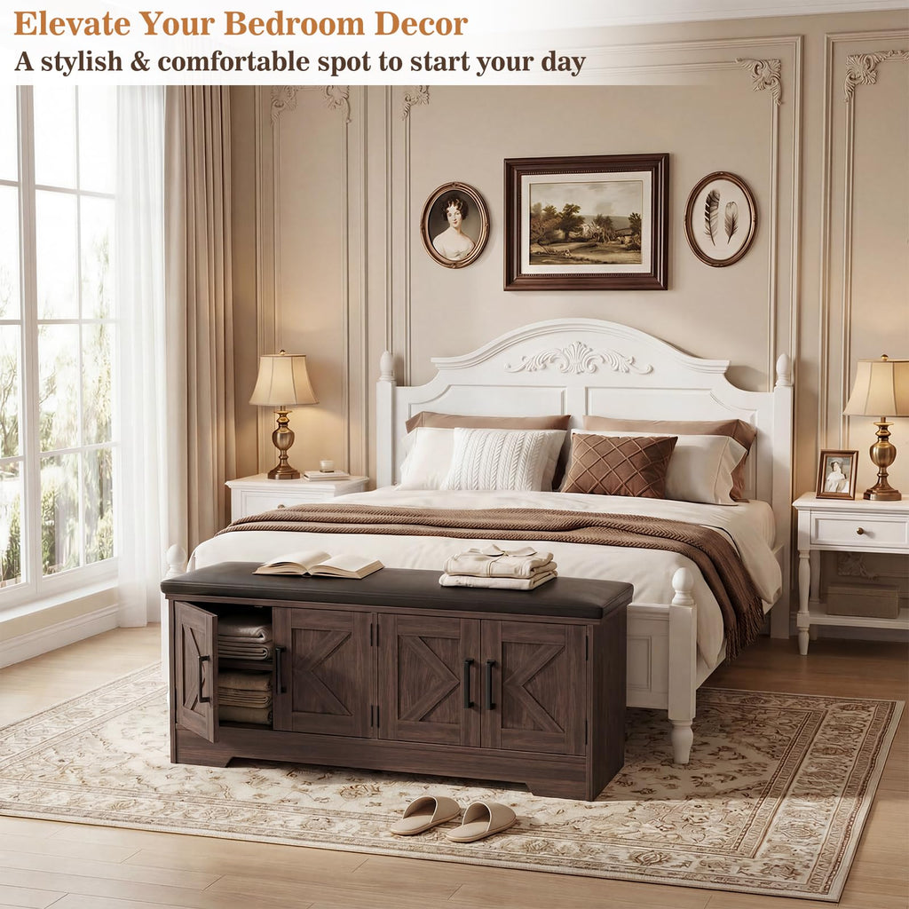 43.3" Farmhouse Shoe Storage Bench with Cushion