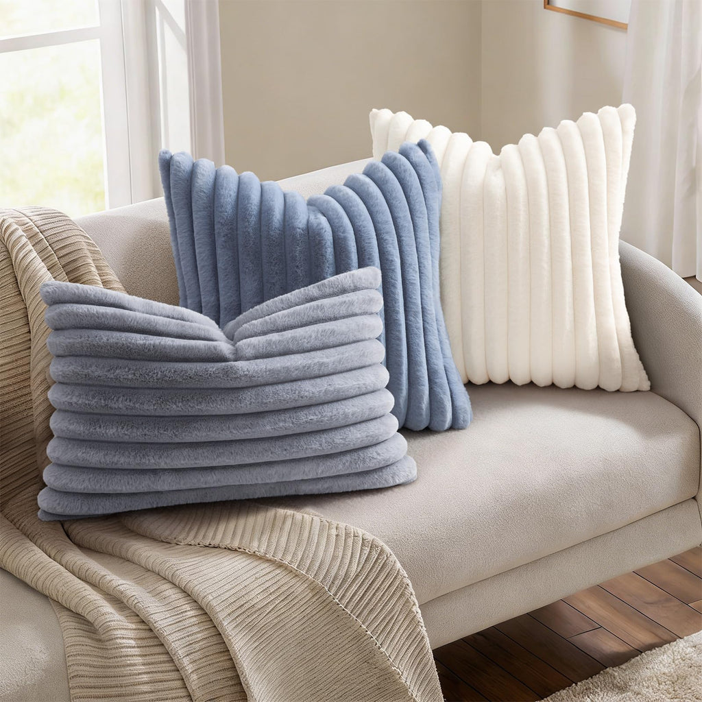 Christmas Striped Grey Blue Throw Pillow Covers 26x26 Set of 2