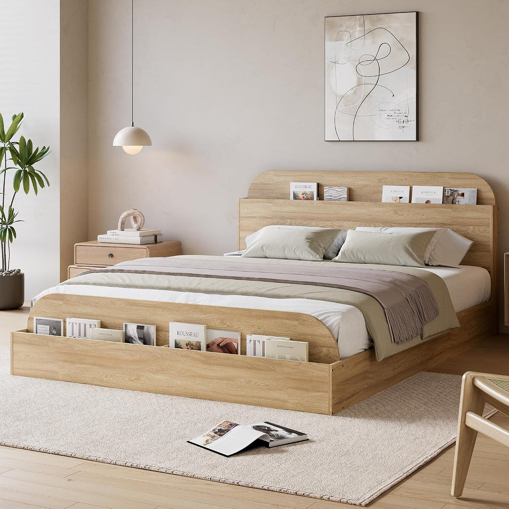 Bed Frame, Floor Low Platform Bed, Natural