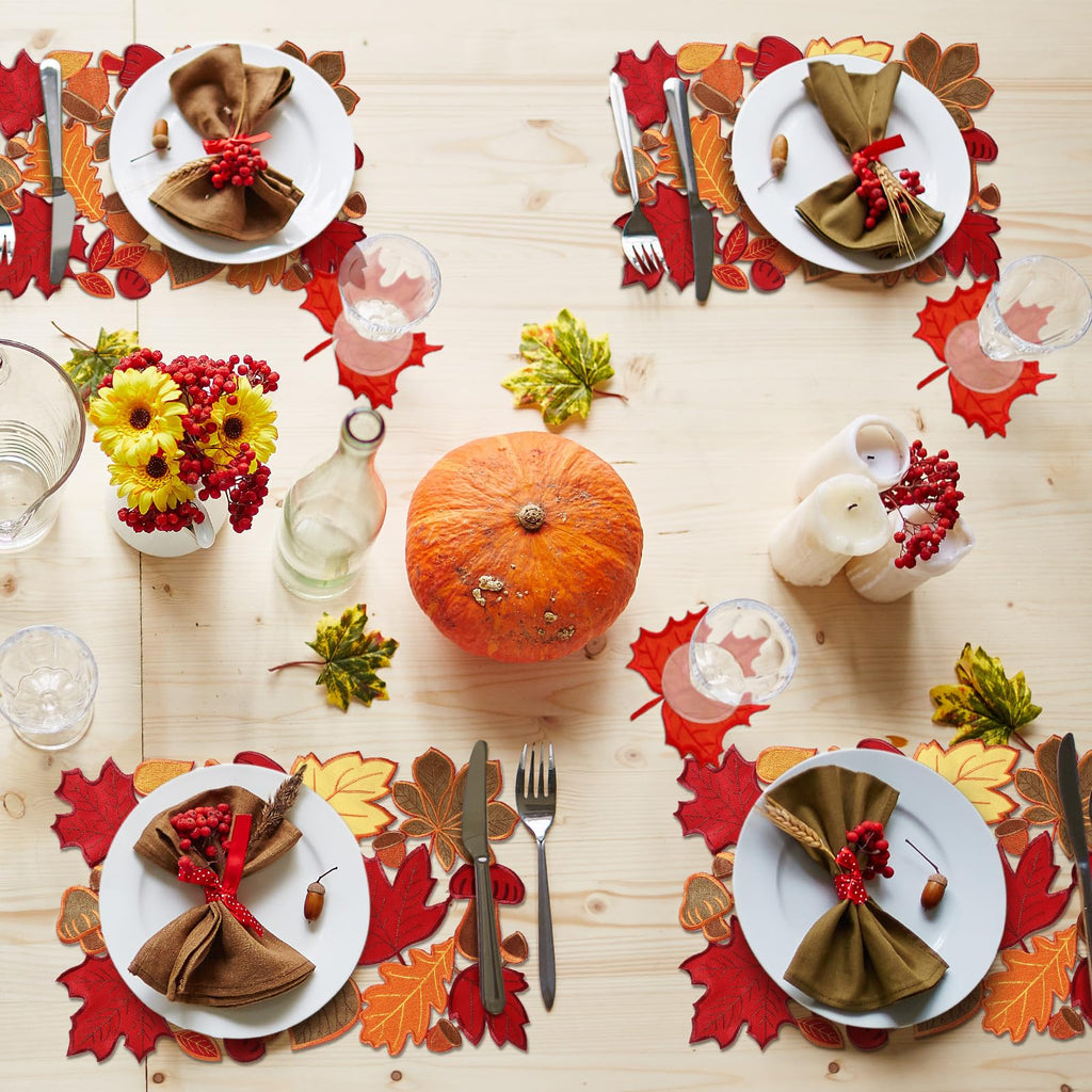 12 Pcs Fall Thanksgiving Placemats and Coaster Set of 6, 11 x 17 in