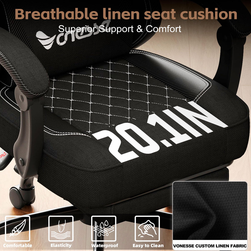 Gaming Chair, Desk Chair with Linen Breathable Mesh Fabric, Office Chair with Adjustable Lumbar Support, Computer