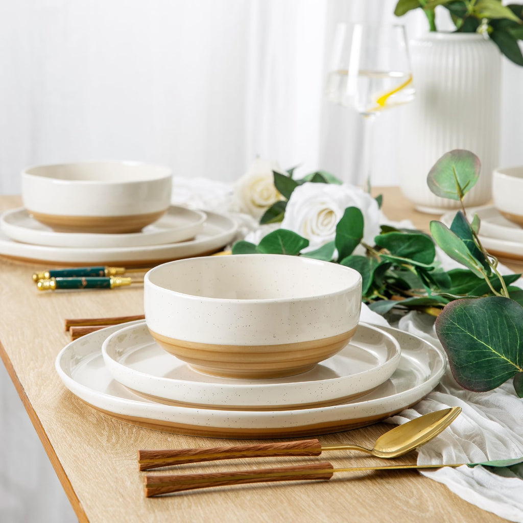 Dinnerware Sets for 6, 18 Pieces Ceramic Plates and Bowls Set