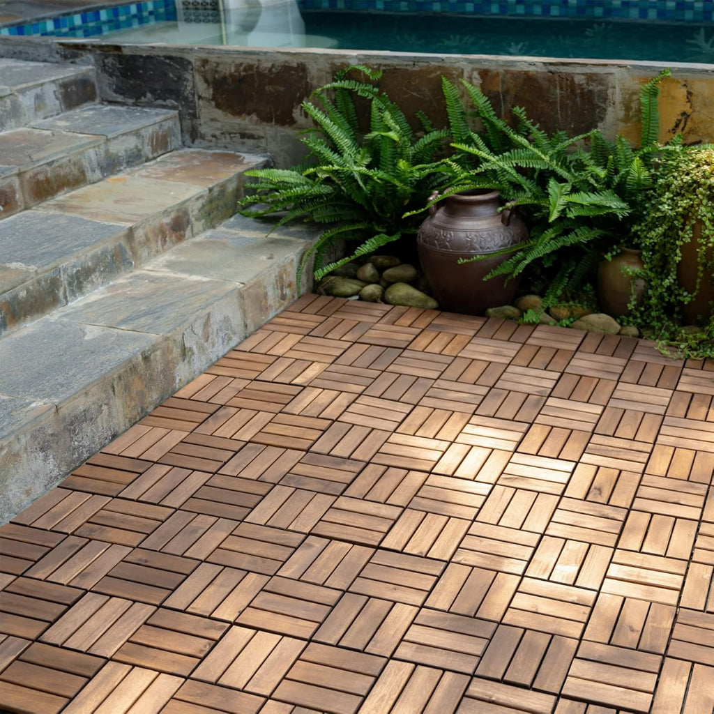 Interlocking Deck Tiles Acacia Wood Outdoor Snap Together Click Wood Floor Heavy Duty Carpet Decking Tile for