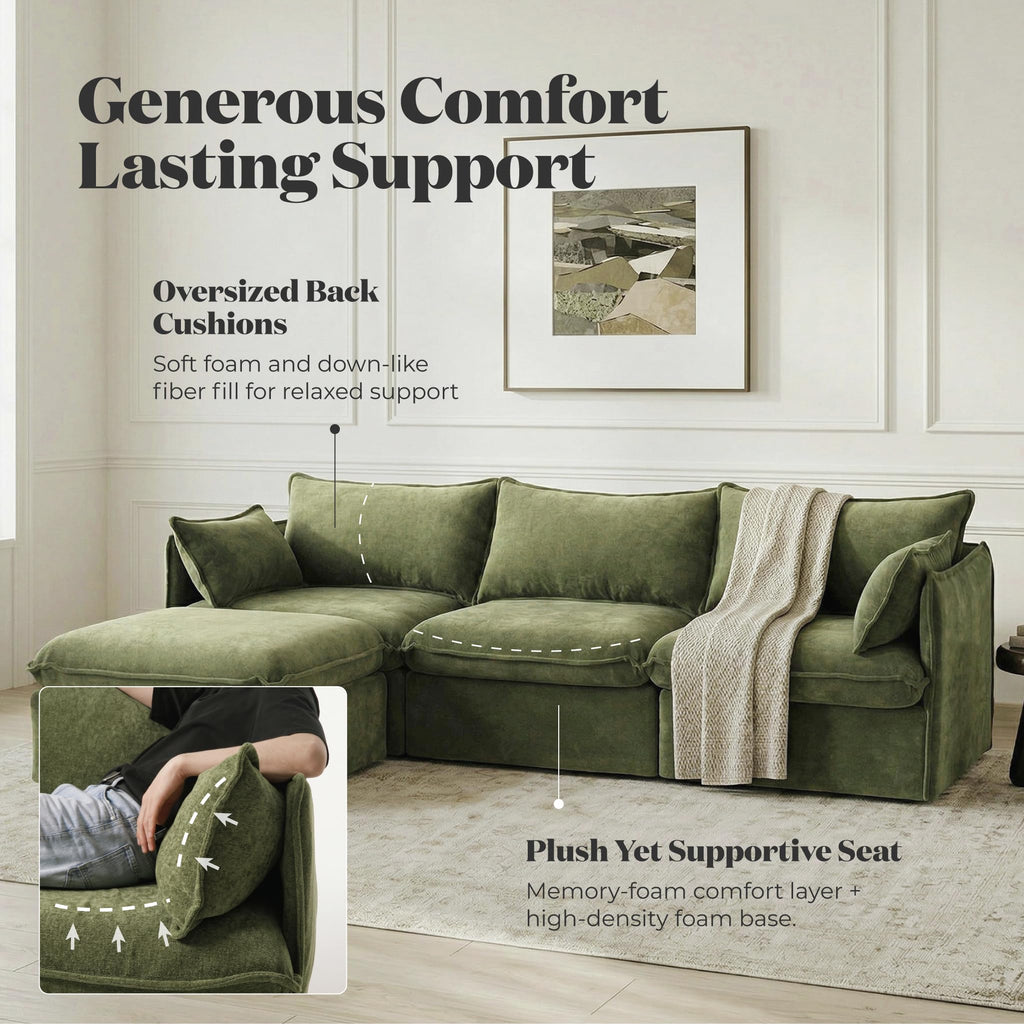 Cloud Modular Corner Sectional, Oversized Deep Seat Comfort, Luxe Chenille