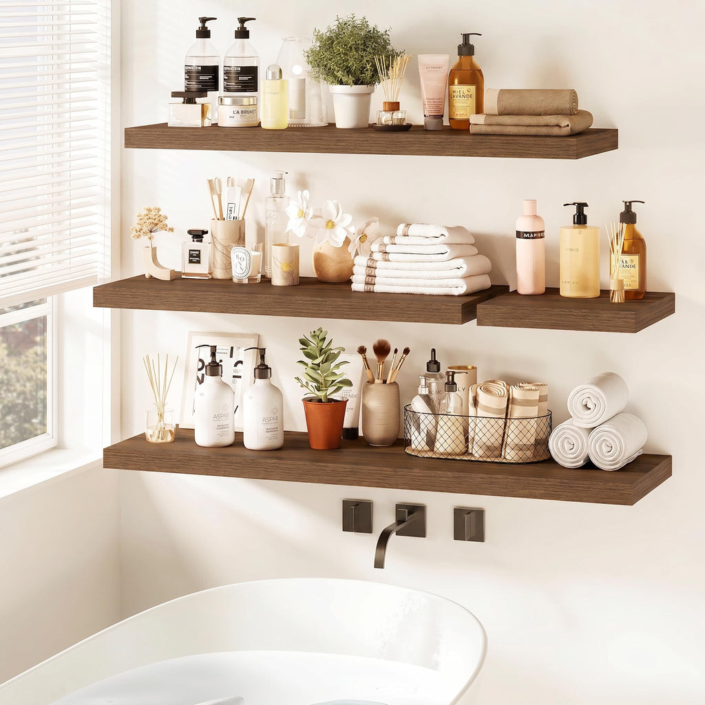 Floating Shelves 9 inch Deep 48"Long Set of 2, Walnut