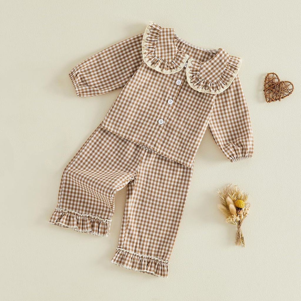 Toddler baby girl fall clothes kids long sleeve shirt pants plaid gingham clothing set girls 2 piece outfits
