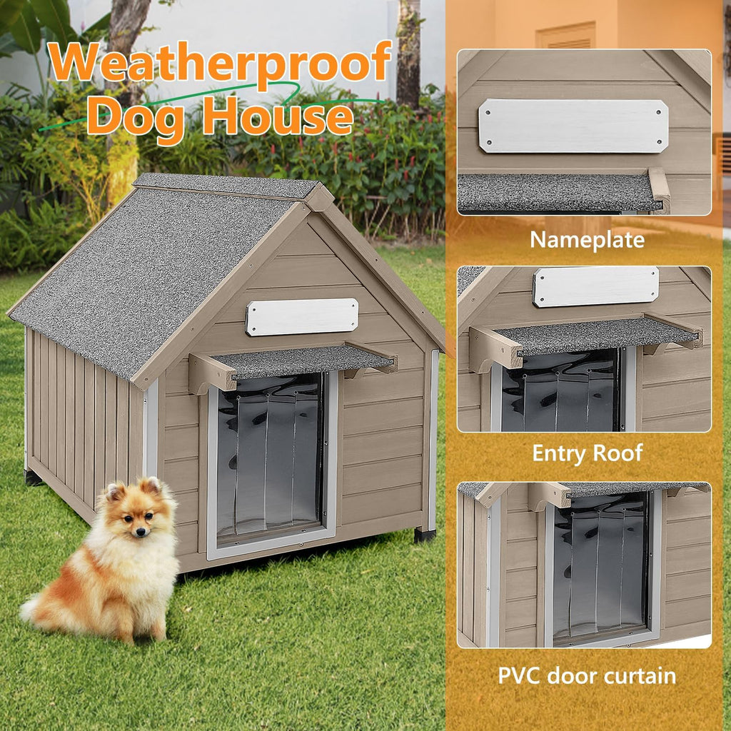 Outdoor Dog House for Small to Medium Dogs, Wooden Weatherproof Kennel