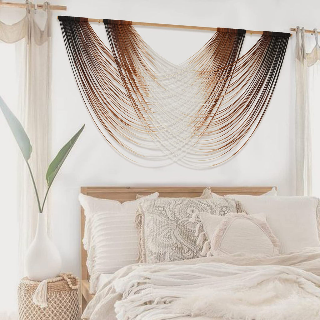 Macrame Wall Hanging Brown Dip Dyed Boho Fiber Art Decor 57"W*35"L