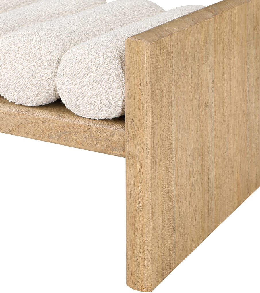 179Cream Waverly Collection Modern | Contemporary Bench with Solid Wood Rich Natural Finish, Luxurious Cream Boucle