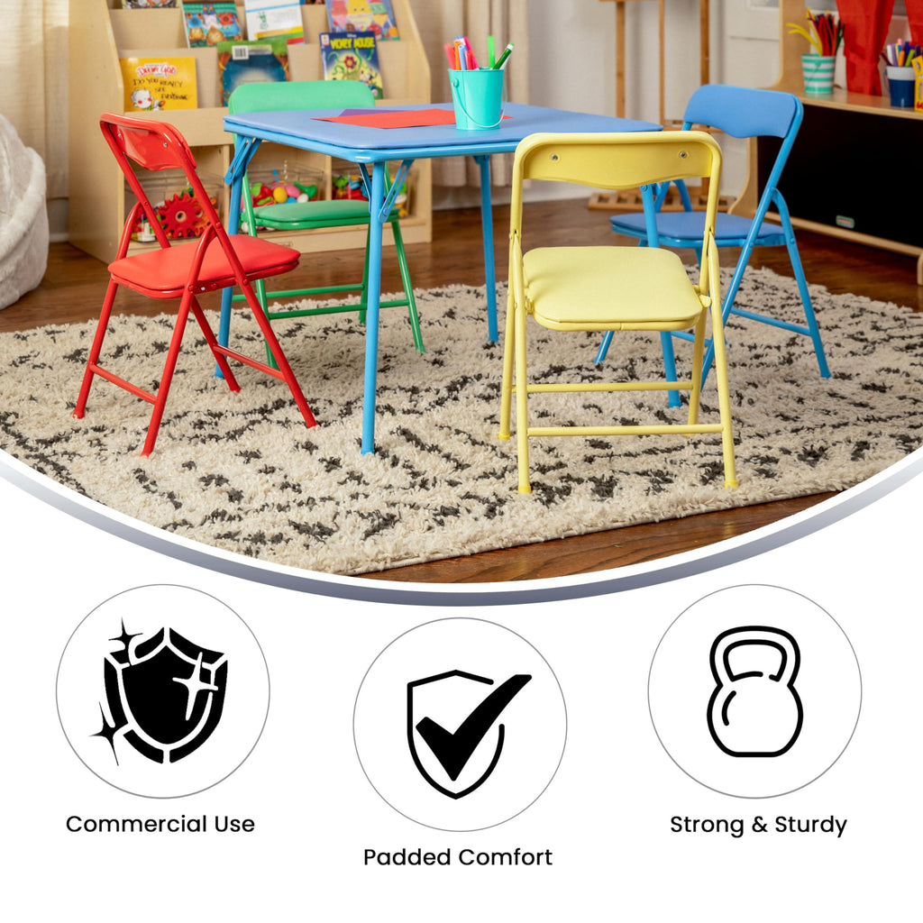 Mindy Kids 5-Piece set Folding Square Table and Chairs Set for Daycare and Classrooms, Children's Activity Table and