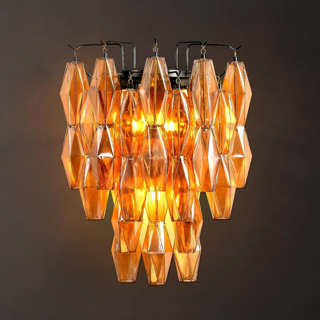 Black Wall Sconce, Modern Black Sconce Wall Lighting, Amber Glass Sconces for Bathroom, Luxury Wall Lights for Living Room, Wall Lamp for Bedroom, Vanity Light for Hallway, Staircase A118-B0DT4B52B5