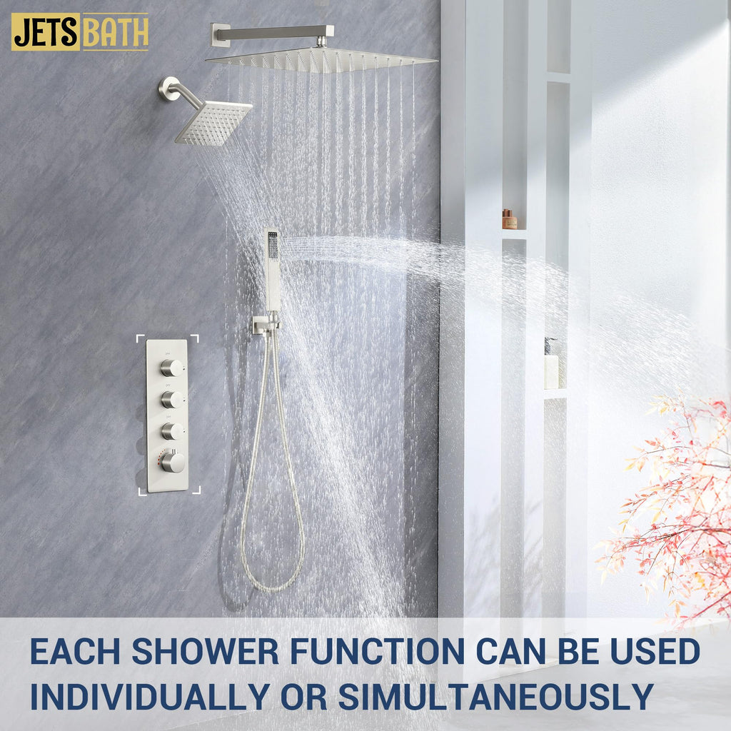 16" Thermostatic Dual Rainfall Head Brushed Nickel Shower System