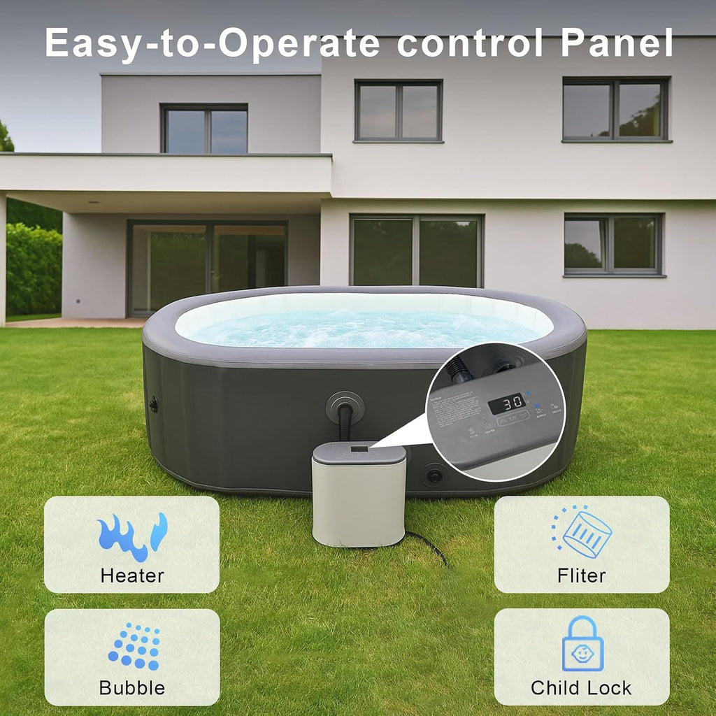 1-2 Person Inflatable Hot Tub - 100"*63"*28" Portable Outdoor spa with 180 AirJets & Smart Control