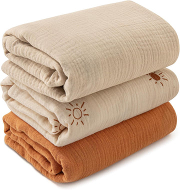 Muslin Swaddle Blankets, 3 Pack Breathable Soft Receiving Blanket, Large 38 x 40 inches Swaddle Wrap