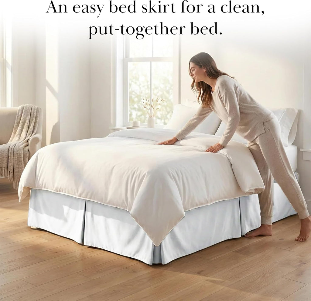 Queen Bed Skirt 14 Inch Drop, Pleated Dust Ruffle for Bed Skirting Queen Size - Platform Cover, Split Corners