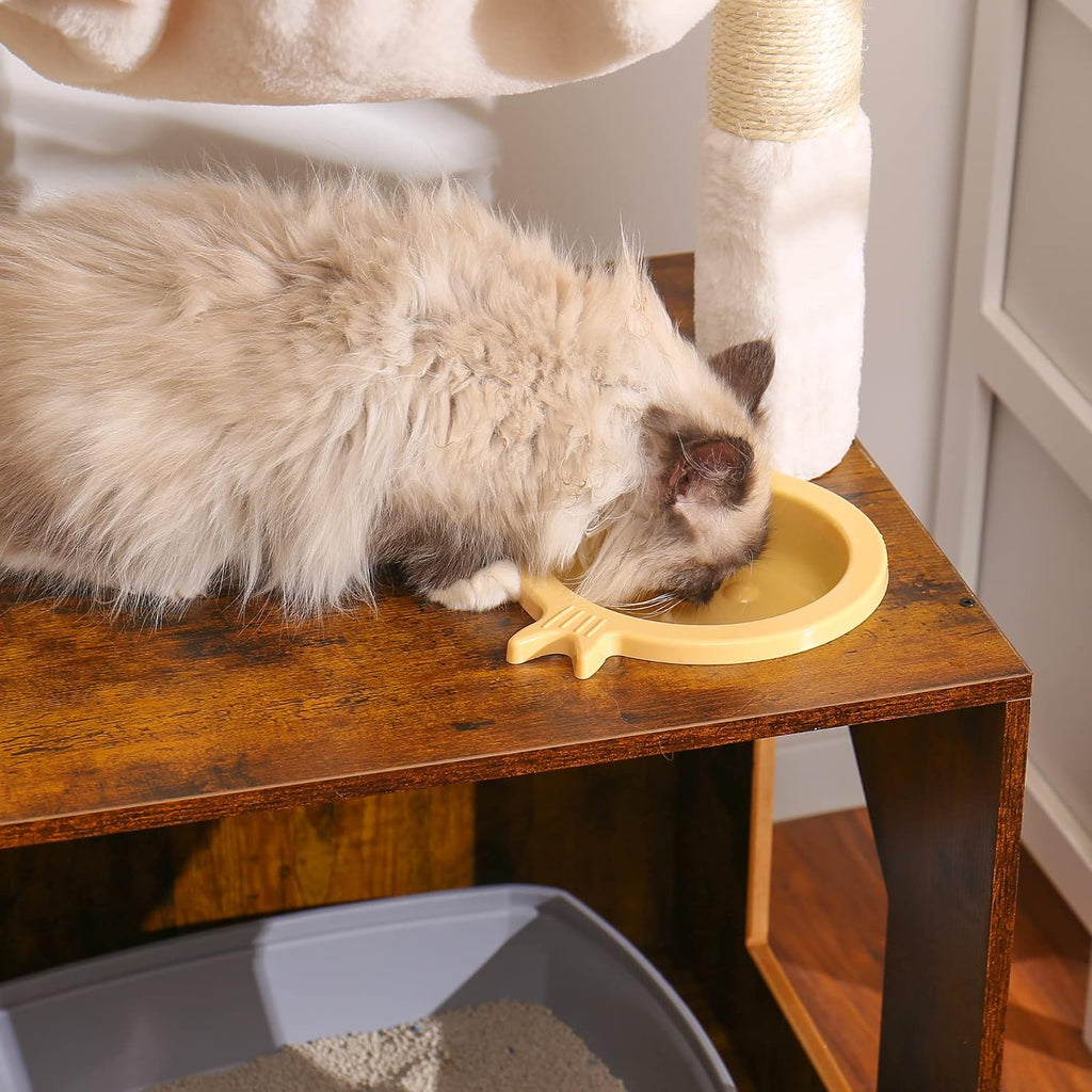 Cat Tree Tower, Litter Box Enclosure, Food Station