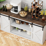 Farmhouse Sideboard Buffet Cabinet, Coffee Bar Storage with Sliding Barn Doors, Shelf for Home Dining Room, White