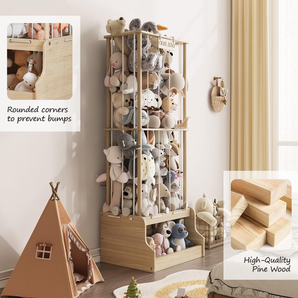 Stuffed Animal Storage Organizer, Wood Stuffed Animal Zoo with Toy chest