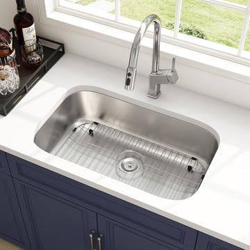 32 Inch Undermount Curved Spacious Single Bowl Kitchen Sink | 304 Stainless Steel, 18 Gauge Thickness, Brushed Satin