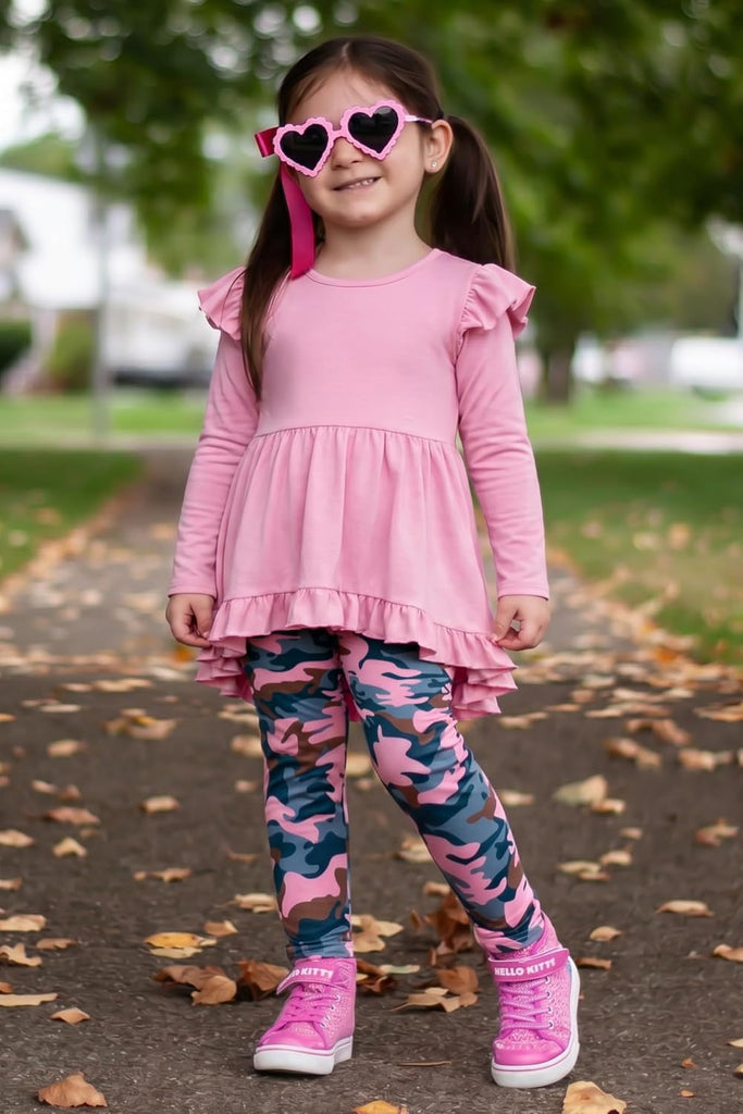 Toddler Girl Clothes Fall Outfits Ruffle Sleeve Tops and Leggings