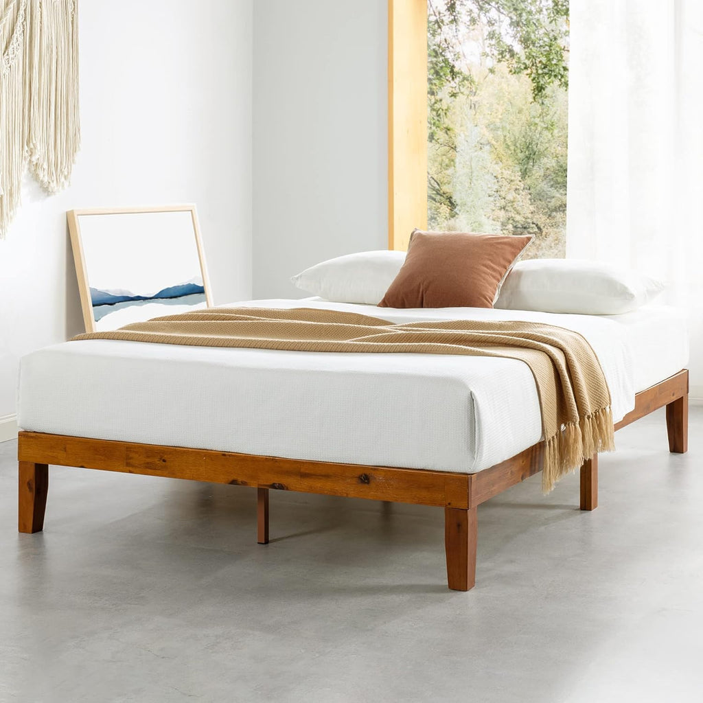 Naturalista Classic - 79.5"L 59.5"W 12"H Inch Solid Wood Platform Bed with Wooden Slats, No Box Spring Needed, Easy